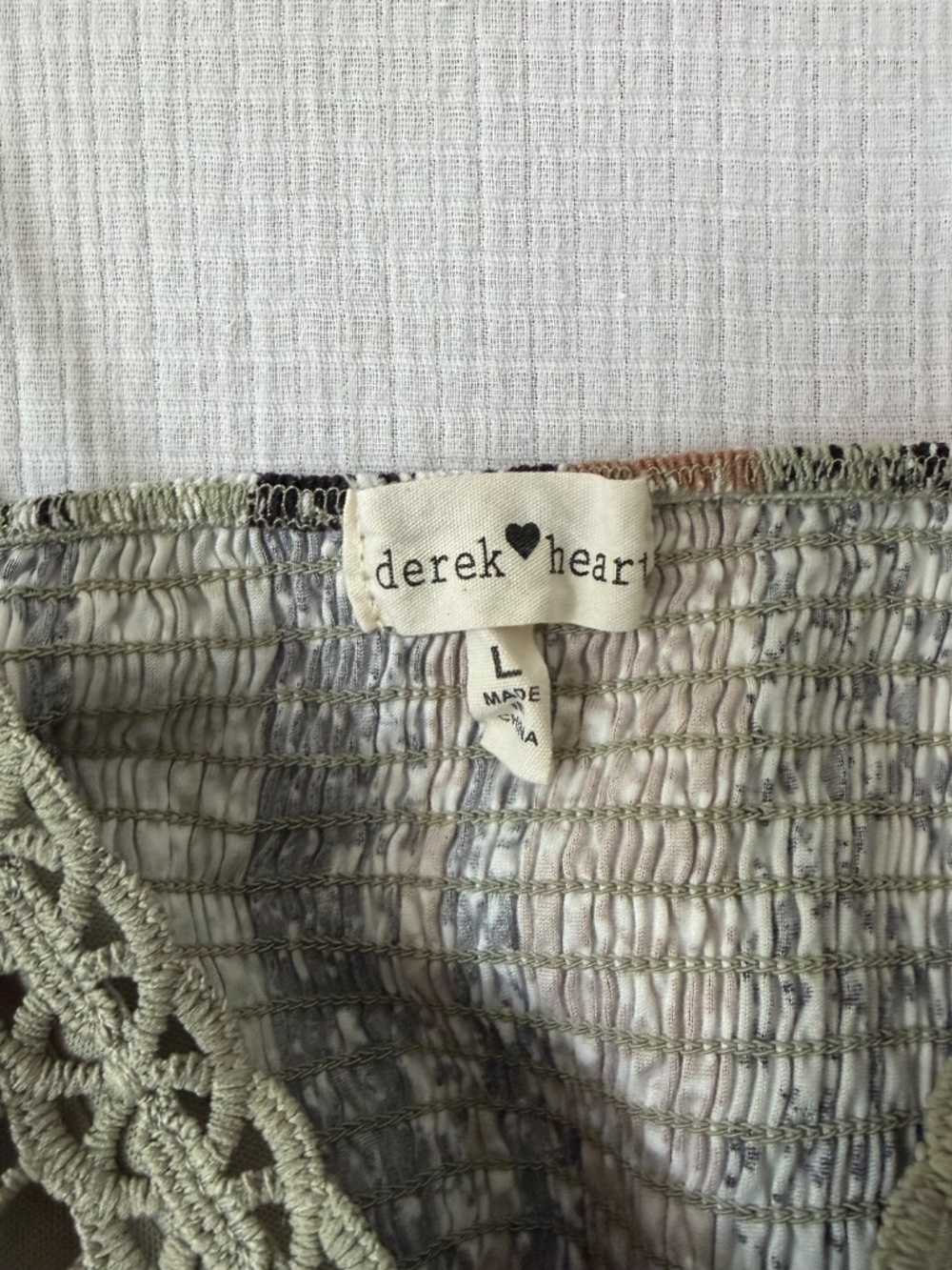 Derek Heart Maxi Crochet Straps Top Green with Floral print Boho Festival Sz Lg - Picture 4 of 4